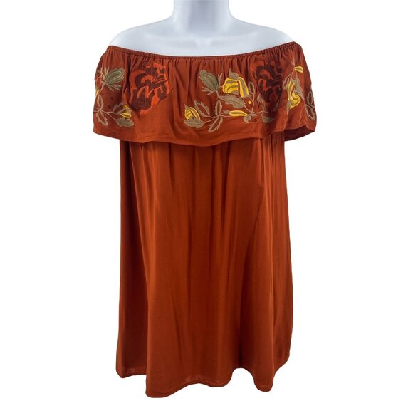 CM Callie Mac Off Shoulder Embroidered Floral Tunic Shift Dress - Picture 1 of 6